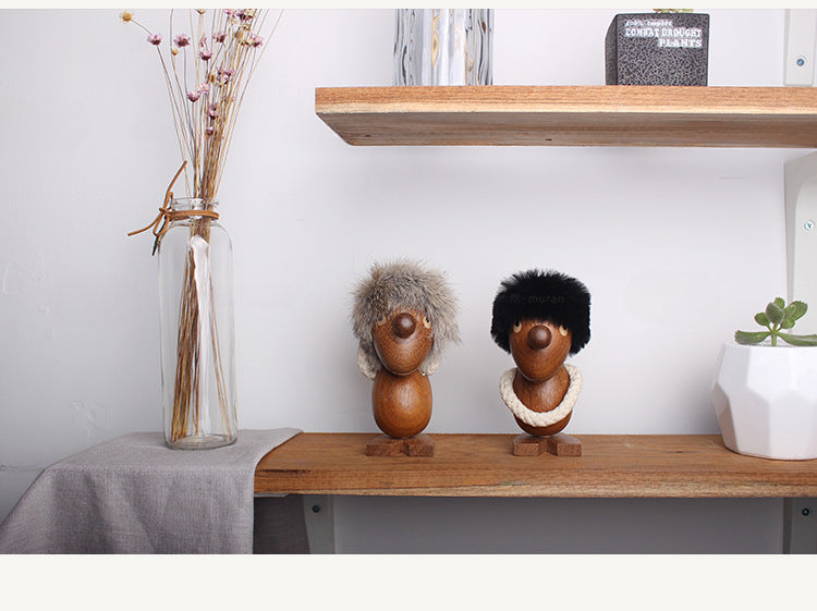 Wooden doll cartoon character puppet creative home decoration products wooden hairy man ornament solid wood ornament