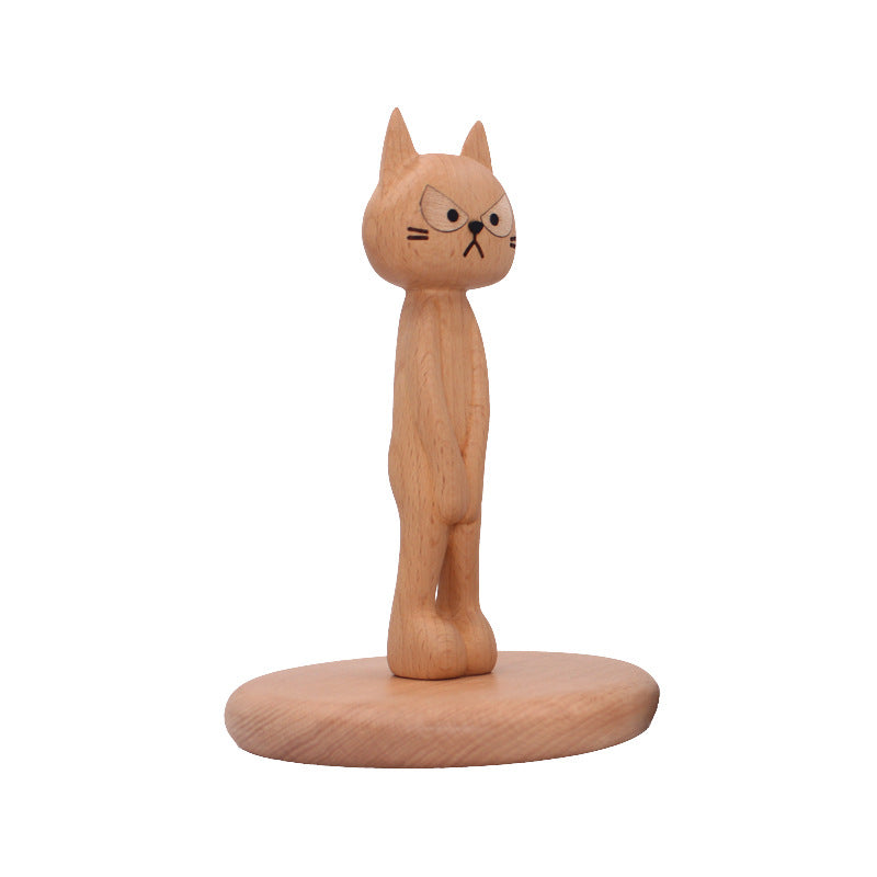 Solid wood creative cat vertical tissue holder walnut storage rack restaurant kitchen non-punching roll paper rack