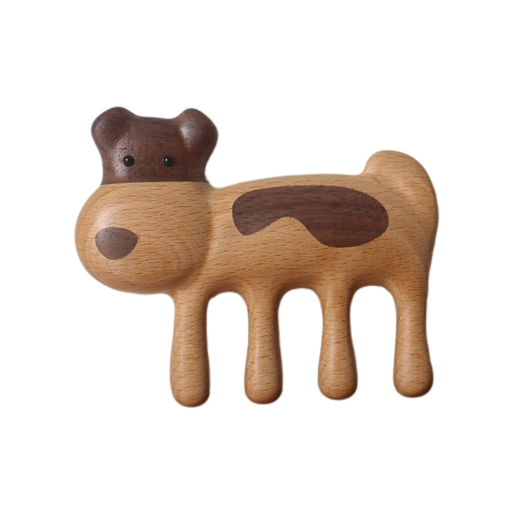 Creative solid wood puppy comb 4-in-1 massage comb anti-hair loss hair treatment scraping face eye dredging meridian comb