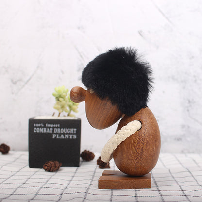 Wooden doll cartoon character puppet creative home decoration products wooden hairy man ornament solid wood ornament