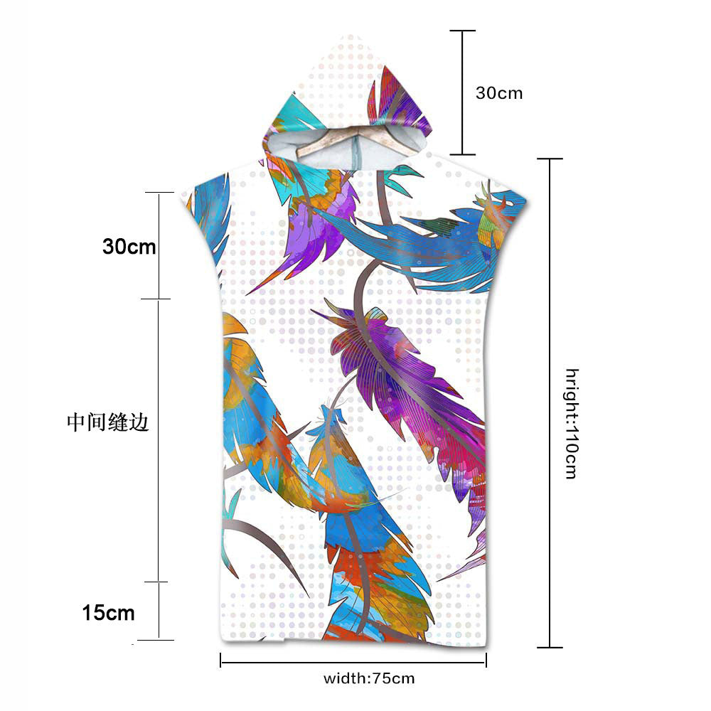 hooded bath towel, embroidered, beach towel 3D digital printing adult, sewn edge bath towel microfiber