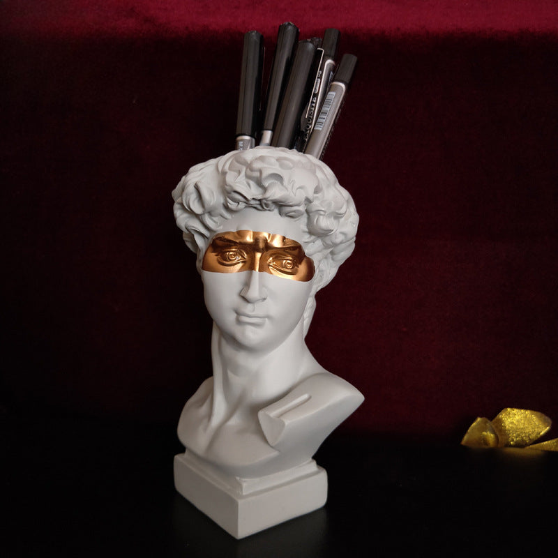 Small Resin Gypsum Head Vase Blindfolded Pirate David Makeup Brush Pen Holder Storage Box Succulent Plant Flower Vat
