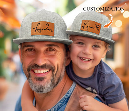 Parent-child gift hat DIY text leather label Father's Day gift peaked cap family gift baseball cap