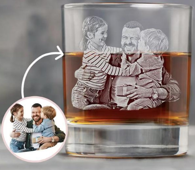 Custom photo engraving whiskey cup, wine cup, spirits, Father's Day gift, transparent glass