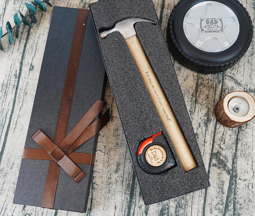 Father's Day Gift Tape Measure Hammer Set Household Hammer Wooden Handle Croissant Hammer