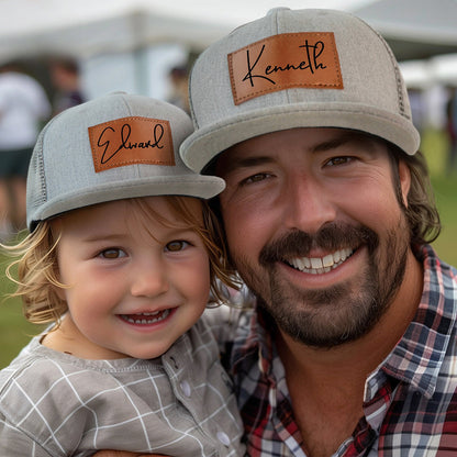 Parent-child gift hat DIY text leather label Father's Day gift peaked cap family gift baseball cap