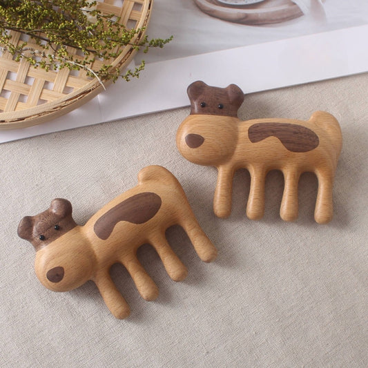 Creative solid wood puppy comb 4-in-1 massage comb anti-hair loss hair treatment scraping face eye dredging meridian comb