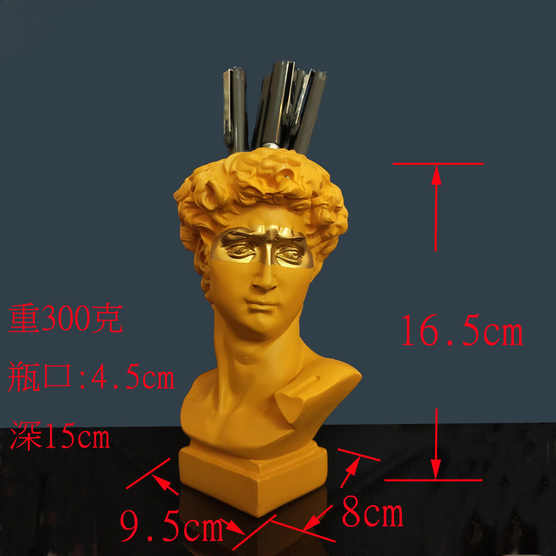 Small Resin Gypsum Head Vase Blindfolded Pirate David Makeup Brush Pen Holder Storage Box Succulent Plant Flower Vat