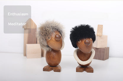 Wooden doll cartoon character puppet creative home decoration products wooden hairy man ornament solid wood ornament