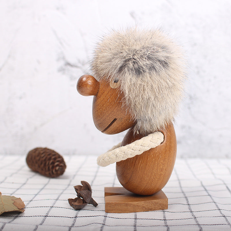 Wooden doll cartoon character puppet creative home decoration products wooden hairy man ornament solid wood ornament