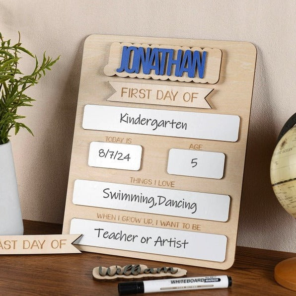 sign name custom School season double-layer wood  first day of school commemorative board