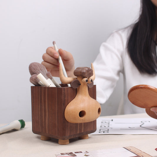 Black walnut calf storage box solid wood large-capacity pen holder creative wooden gift desktop multi-functional ornament