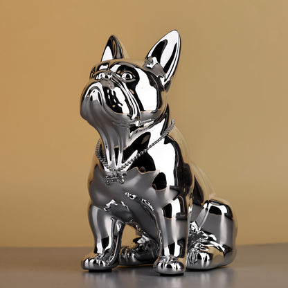Electroplating French bulldog sculpture Nordic style modern Internet celebrity decoration entrance store lucky ornament