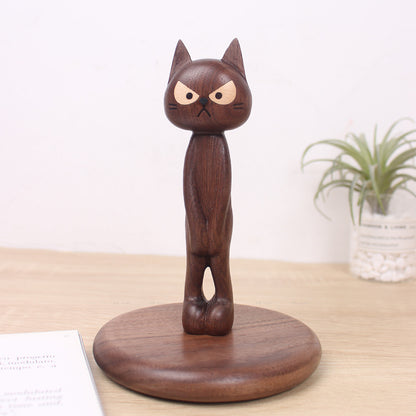 Solid wood creative cat vertical tissue holder walnut storage rack restaurant kitchen non-punching roll paper rack