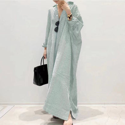 New cotton and linen striped cardigan loose large size temperament commuting irregular dress