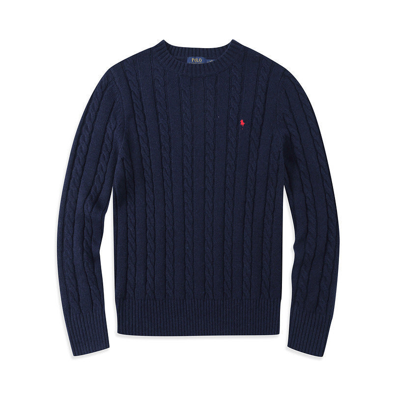 Crew Neck Pullover Fashion Jacket Knitted Sweater Casual Pony Sweater