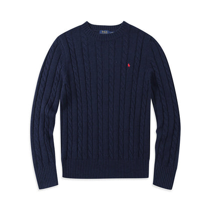 Crew Neck Pullover Fashion Jacket Knitted Sweater Casual Pony Sweater