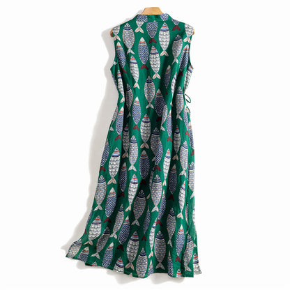 Women's improved cheongsam cotton and linen robe sleeveless ramie dress