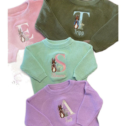 With Embroidery, Peter Rabbit Sweater - Name Embroidery, Children's Sweater, Cotton, Baby, Easter Sweater