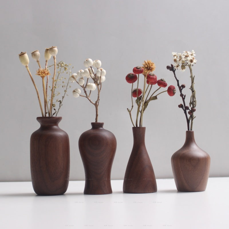 Japanese groceries, solid wood dried flowers, wooden handicrafts, wooden ins vases, silent wind home decoration ornaments