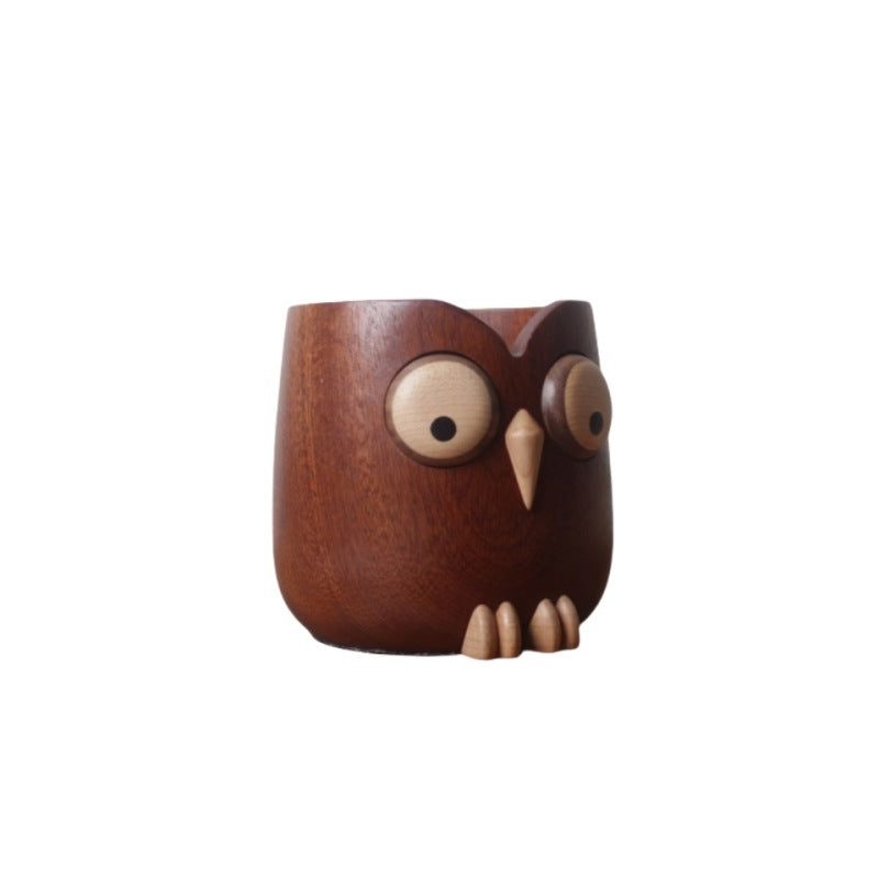 Owl Pen Holder Wooden Pen Holder Makeup Brush Storage Bucket Desktop Ornament Desk Pen Holder Office Stationery Pencil Case