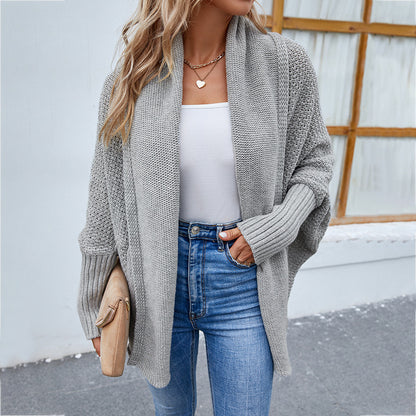 Women's Knitted Sweater Solid Color Bat Sleeve Sweater Cardigan Jacket Women's