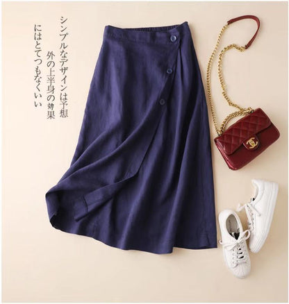 Bust skirt women's summer new casual A-shaped skirt summer cotton and linen medium and long elastic waist swing skirt
