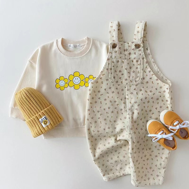 100% cotton children's clothing infants autumn and winter floral denim cute overalls children's jumpsuit overalls