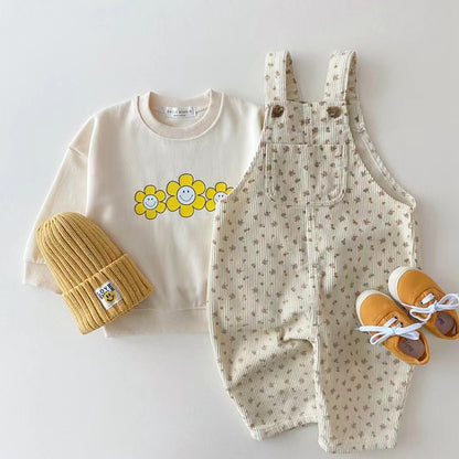 100% cotton children's clothing infants autumn and winter floral denim cute overalls children's jumpsuit overalls