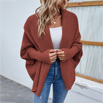 Women's Knitted Sweater Solid Color Bat Sleeve Sweater Cardigan Jacket Women's