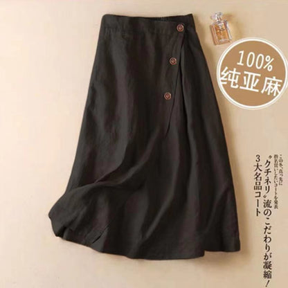 Bust skirt women's summer new casual A-shaped skirt summer cotton and linen medium and long elastic waist swing skirt