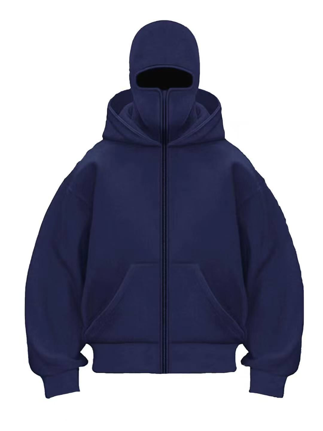New masked design double-layer hooded zipper sweater jacket loose street men and women couples