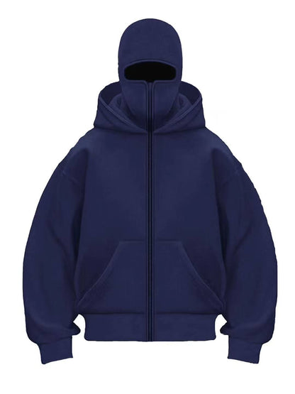 New masked design double-layer hooded zipper sweater jacket loose street men and women couples