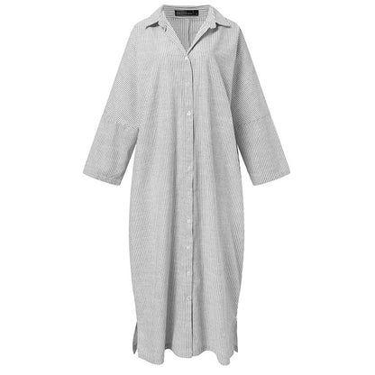 New cotton and linen striped cardigan loose large size temperament commuting irregular dress