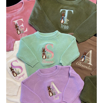 With Embroidery, Peter Rabbit Sweater - Name Embroidery, Children's Sweater, Cotton, Baby, Easter Sweater