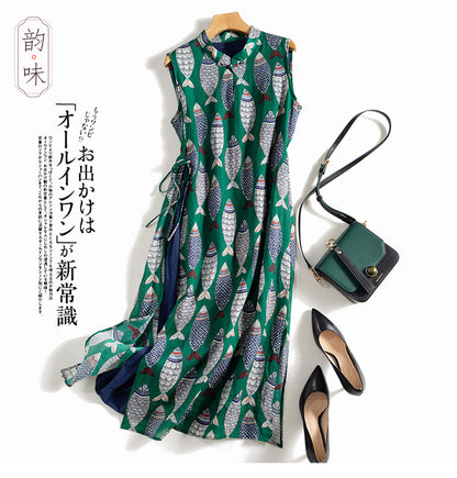 Women's improved cheongsam cotton and linen robe sleeveless ramie dress