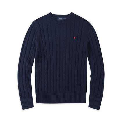 Crew Neck Pullover Fashion Jacket Knitted Sweater Casual Pony Sweater