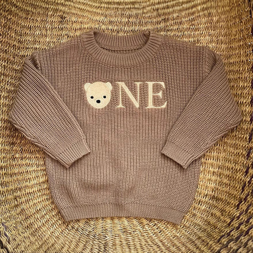 Embroidered 1st Birthday Sweater, Name Embroidery, Children's Sweater, Pure Cotton, Baby, 1st Year Wild One