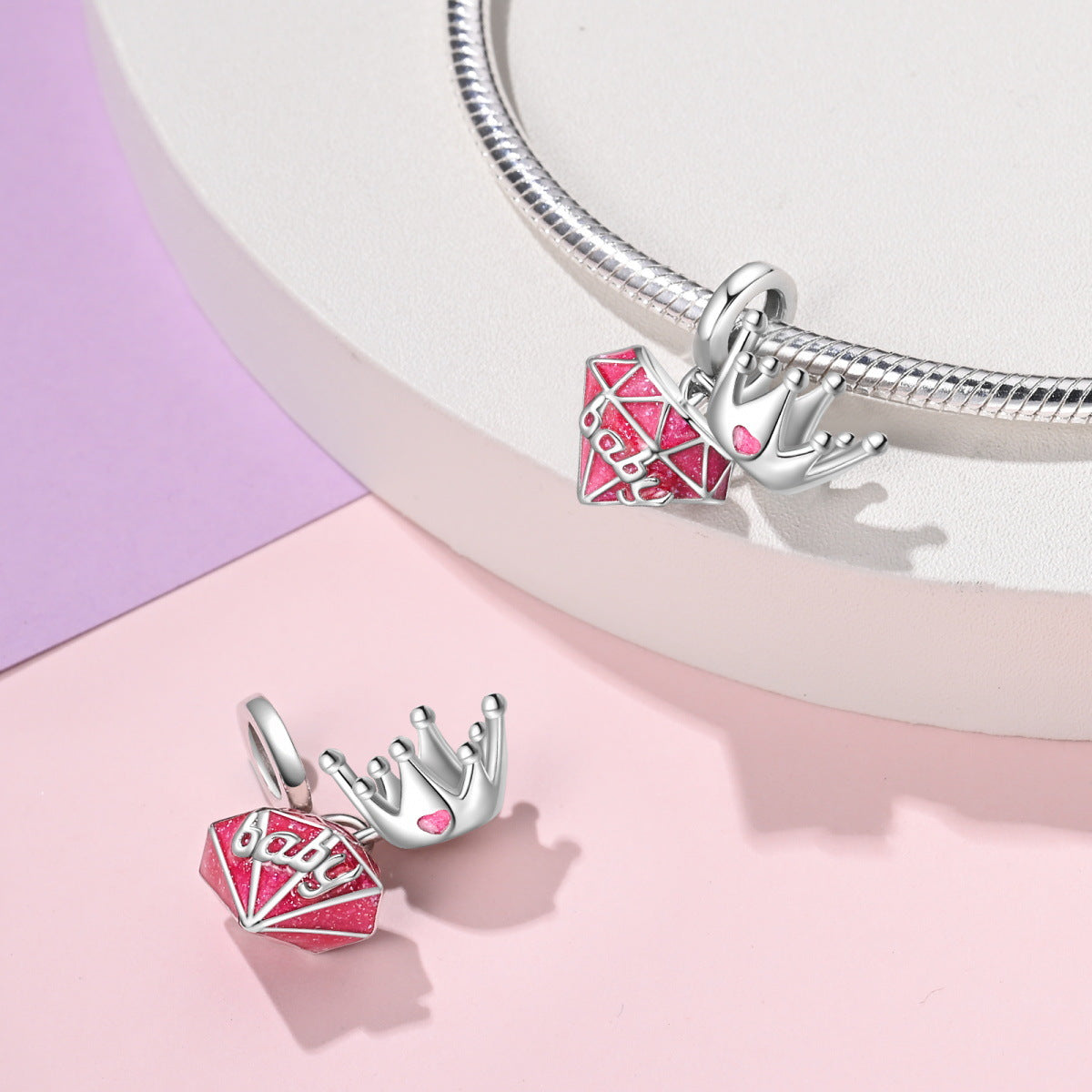 Bobby Pink Fashion Beauty Charm Beads DIY Jewelry Accessories Bracelet Copper Plated 925 Silver