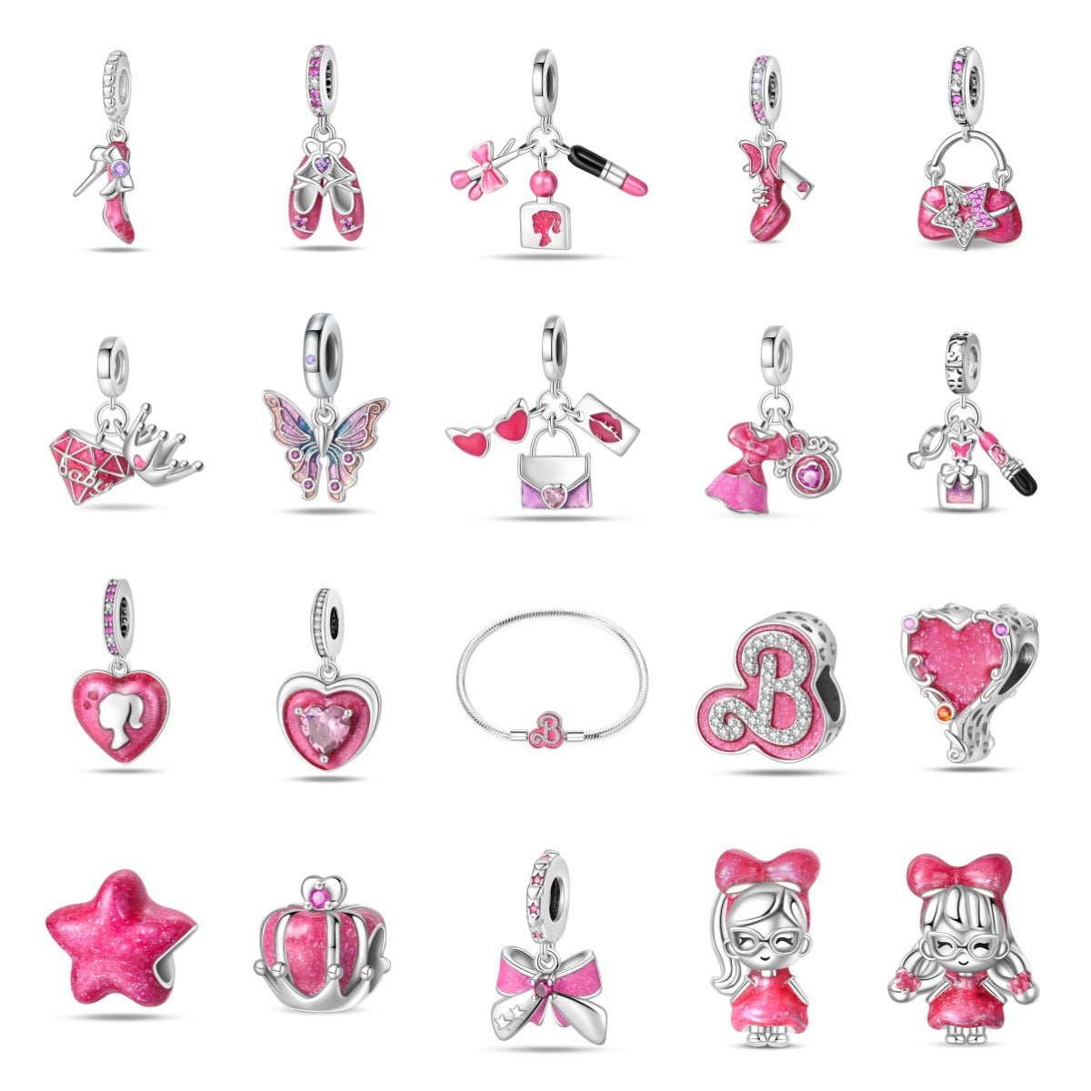 Bobby Pink Fashion Beauty Charm Beads DIY Jewelry Accessories Bracelet Copper Plated 925 Silver