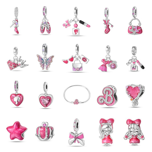 Bobby Pink Fashion Beauty Charm Beads DIY Jewelry Accessories Bracelet Copper Plated 925 Silver