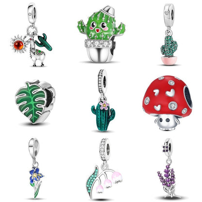 Cactus pendant white copper silver plated pendant Pan family beads DIY bracelet necklace female