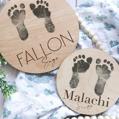 Baby Footprint Sign, Engraved Name Foot print Sign, Birth Announcement Sign Baby Name Sign Wood Hospital Name Sign Newborn Photo Prop