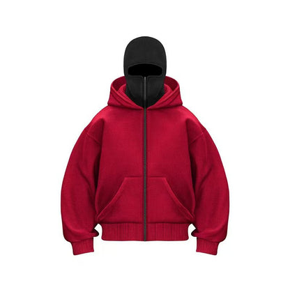 New masked design double-layer hooded zipper sweater jacket loose street men and women couples