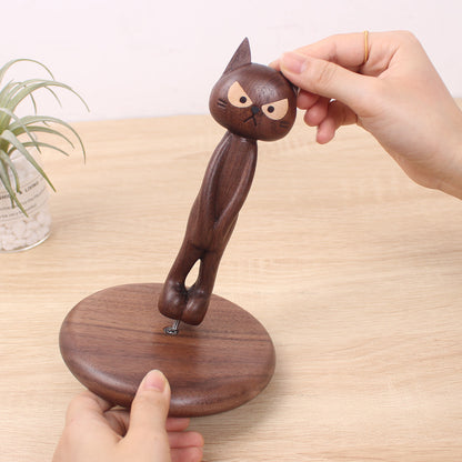 Solid wood creative cat vertical tissue holder walnut storage rack restaurant kitchen non-punching roll paper rack