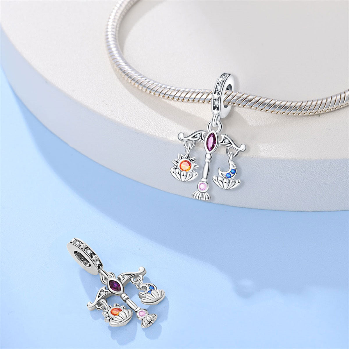 Tarot card star moon hourglass pendant string beads DIY jewelry accessories bracelet copper silver plated