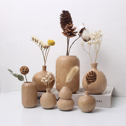 Japanese groceries, solid wood dried flowers, wooden handicrafts, wooden ins vases, silent wind home decoration ornaments