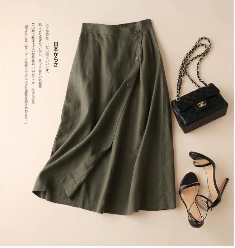 Bust skirt women's summer new casual A-shaped skirt summer cotton and linen medium and long elastic waist swing skirt