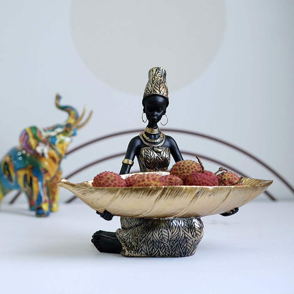 African black woman fruit plate resin home fruit plate ornament Thai style desktop storage ornament