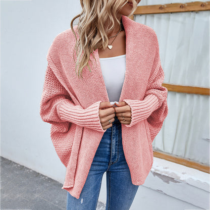 Women's Knitted Sweater Solid Color Bat Sleeve Sweater Cardigan Jacket Women's